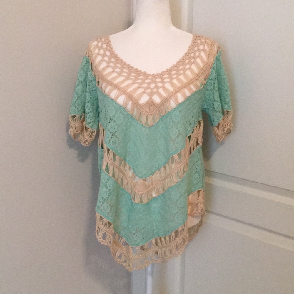 Umgee Mint Lace Crochet Knit Top